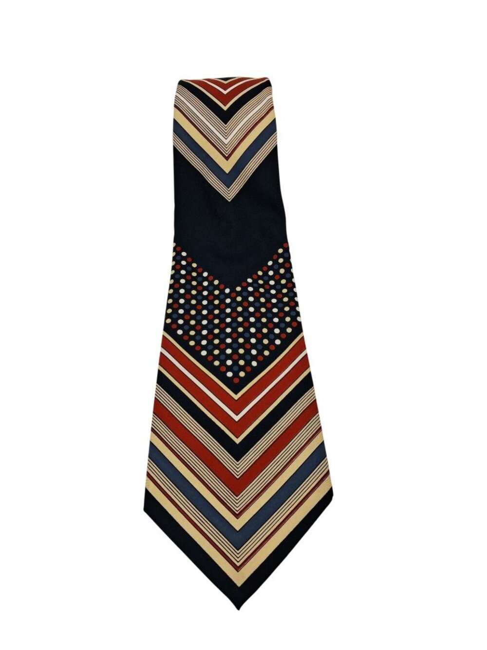 Retro Chevron & Polka Dot Mens Tie Blues, Rust, Red, White, Tan, Vintage - Picture 1 of 5